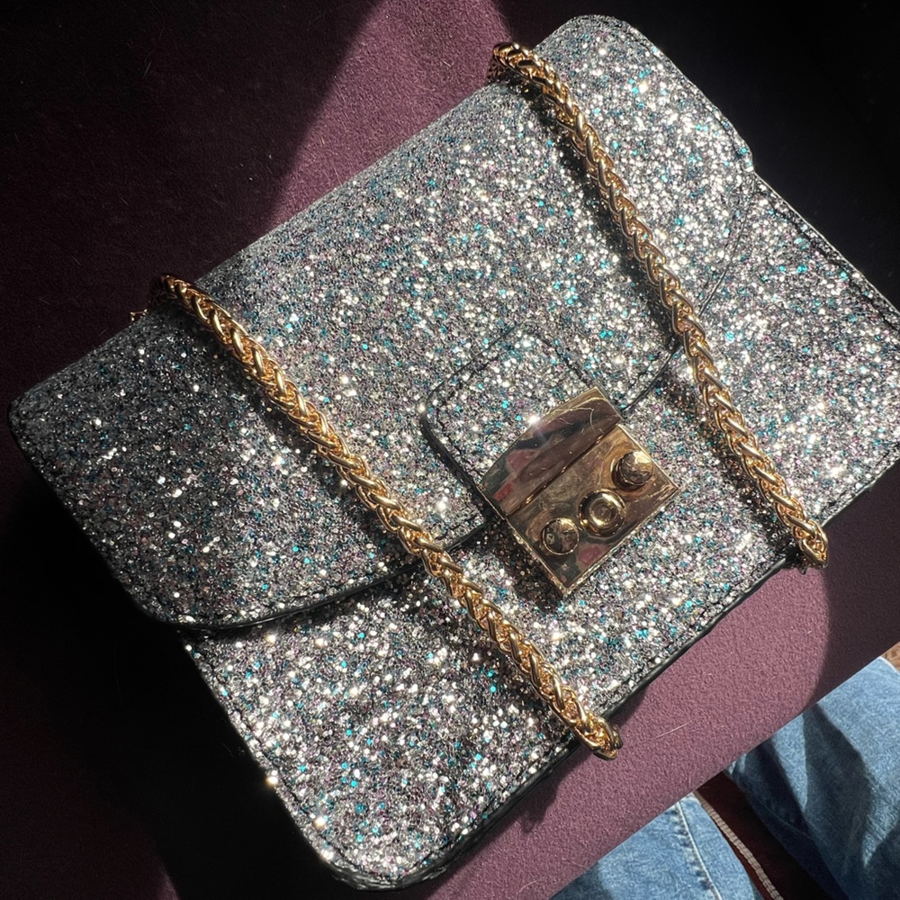 French Connection Glitter Bag with Gold chain Never used. - Picture 5 of 10